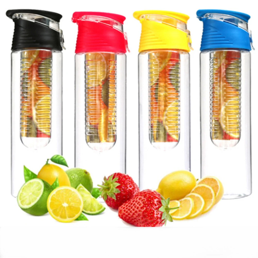 

New 700ML Portable Juice Water Bottle with Plastic Infuser Filter for Fruit Lemon Student Bottle Health Flip Lid Cup Drop Ship