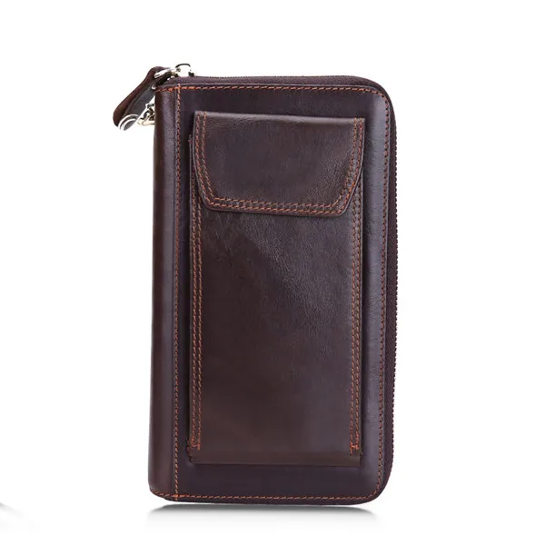 Новая распродажа мужской кошелек-клатч из натуральной кожи брендовый мужской держатель для карт длинный кошелек на молнии для путешествий с отделением для паспорта 6," чехол для телефона - Цвет: brown