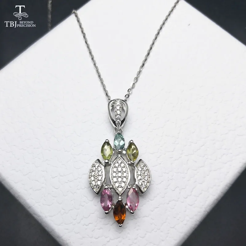 

TBJ ,100% natural tourmaline gemstone pendant necklace in 925 sterling silver jewelry for girls with jewelry gift box