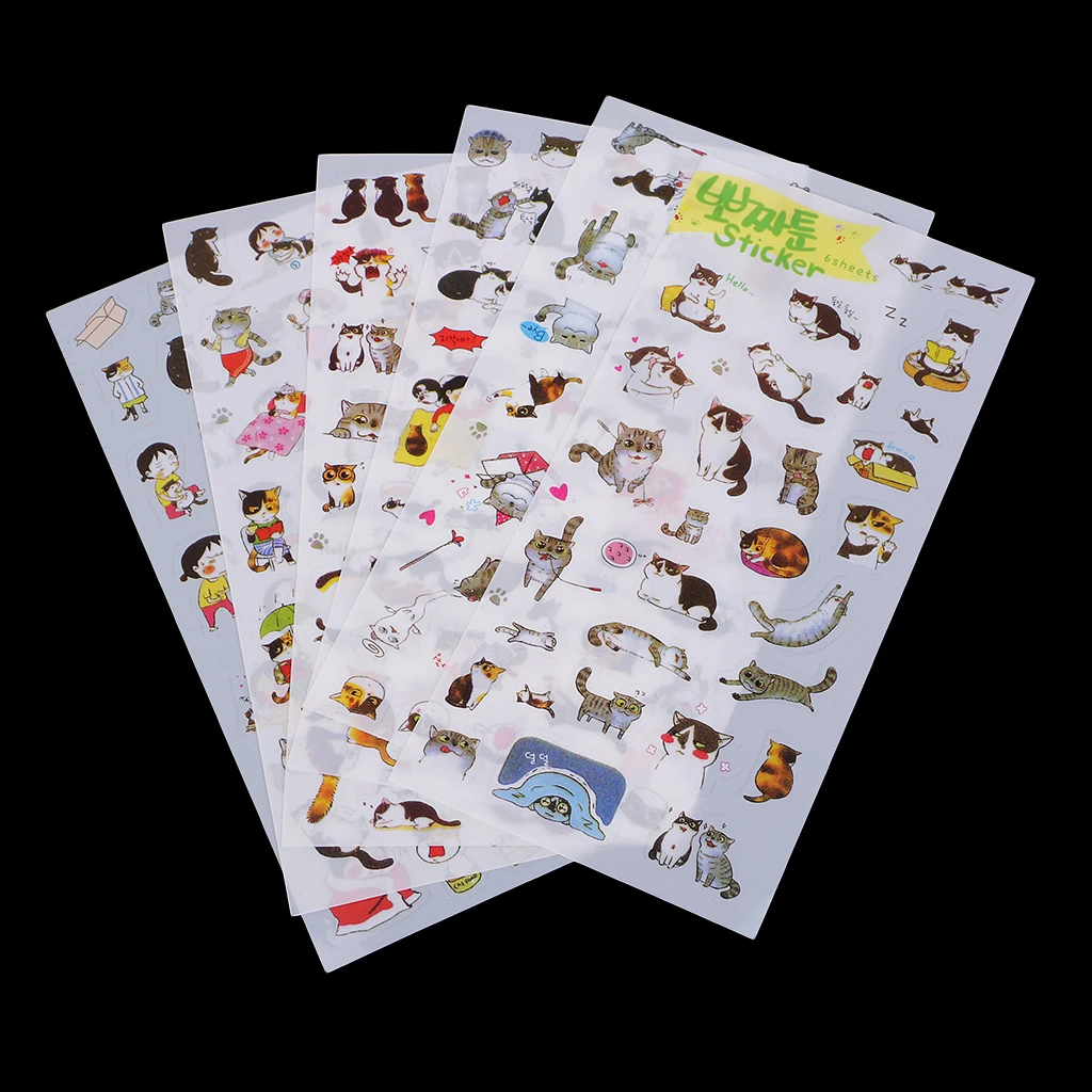 6 Sheets Cute Mini Cat & Girl Transparent Korean Sticker Decorative DIY Album Planner Diary Scrapbooking Label Kawaii Stationery