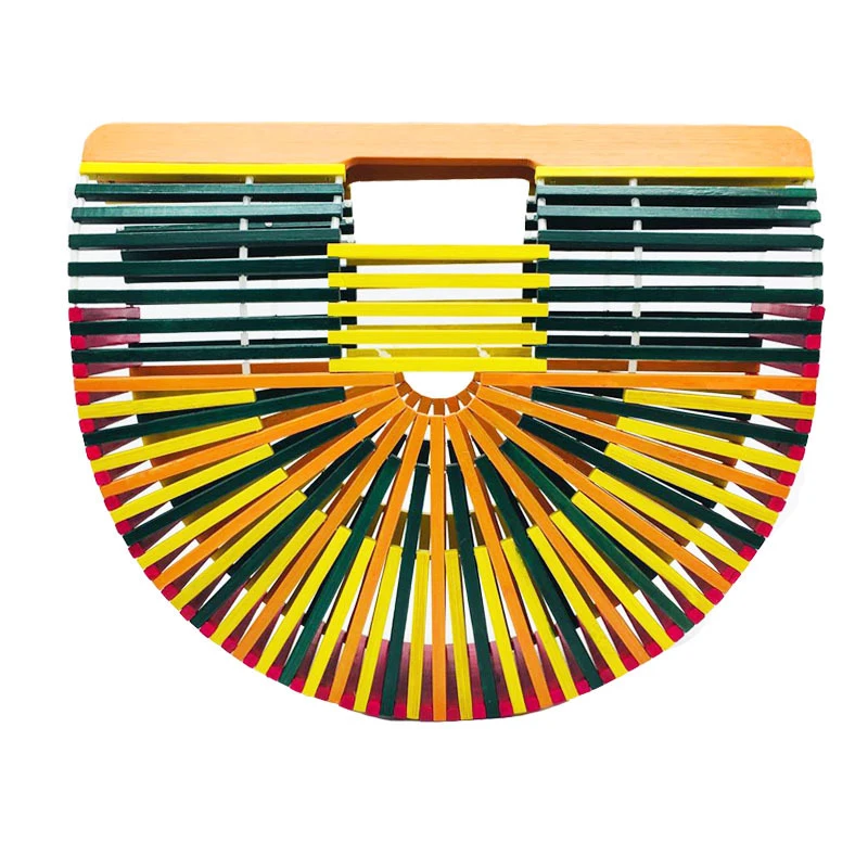 

Colorful Bamboo Bag Semi-circular Bamboo Basket outdoor Beach a5327