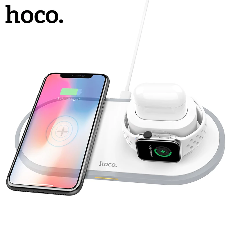 Best HOCO 3 in 1 Qi Wireless Charger Pad for iPhone 11 pro X XS Max XR for Apple Watch 4 3 2 Airpods 10W Fast Charge For Samsung S10