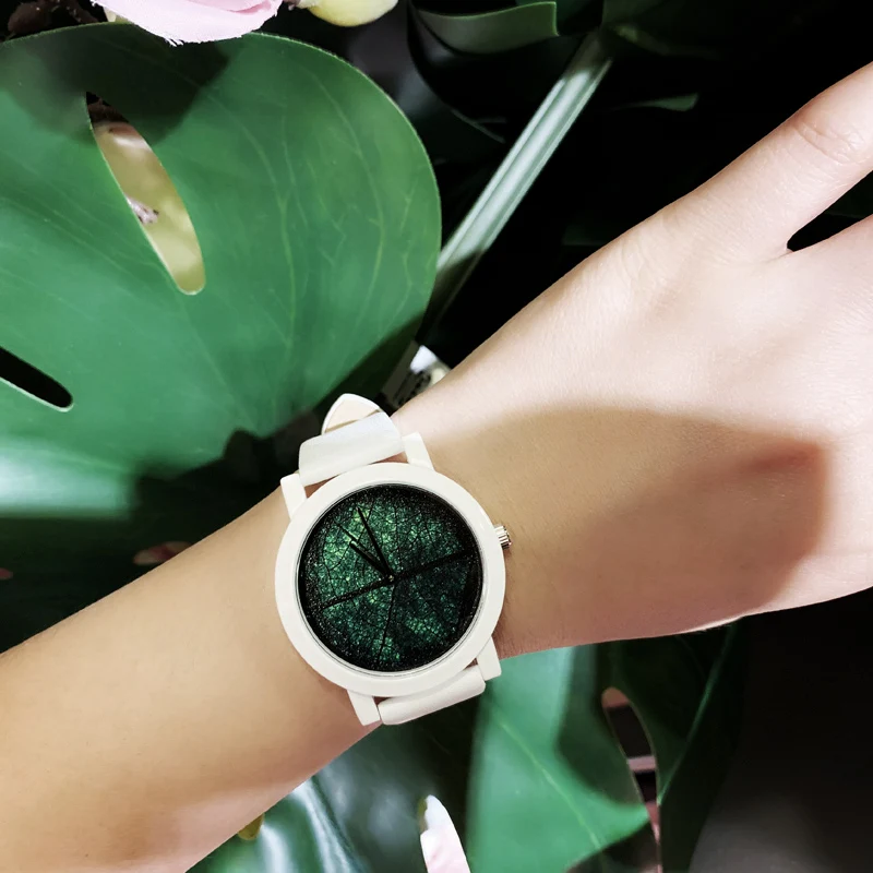 2019  Enmex creative design neutral wristwatch leaf vein concept brief hit color simple face nature fashion quartz lady watches