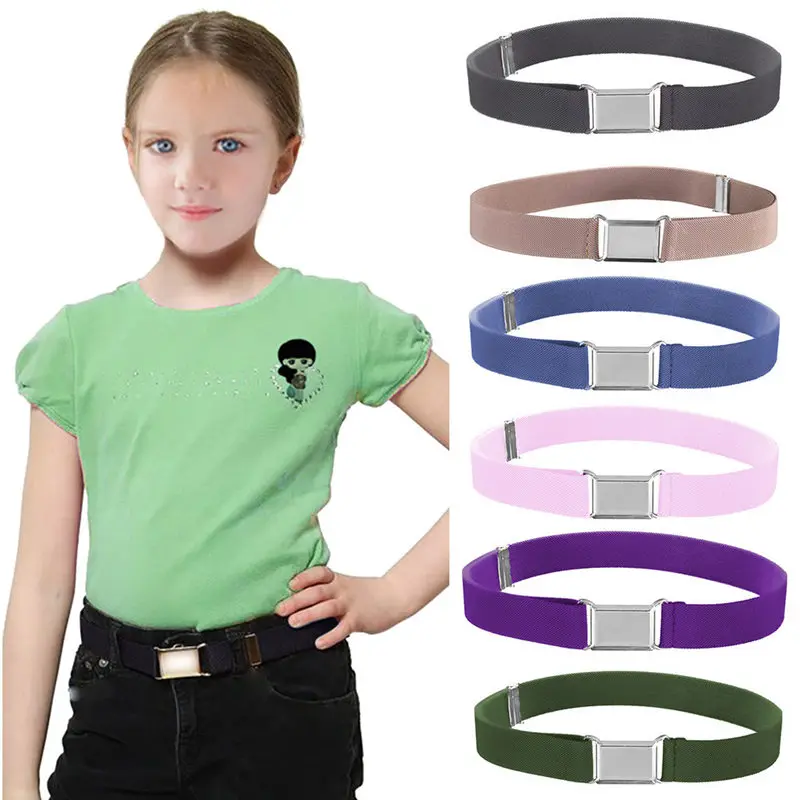 Kids Toddler Belt Elastic Adjustable Stretch Unisex Belts Silver Square Buckle