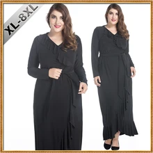 2018 Black Women Muslim Dress Long Sleeve Ruffled Plus Size 8XL Dubai Dress Abaya jalabiya islamic women clothing robe kaftan