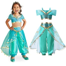 

Girls Aladdin's Lamp Jasmine Dress up Costumes Children Halloween Belly Dance Dresses Arabian Indian Princess Cosplay Costume