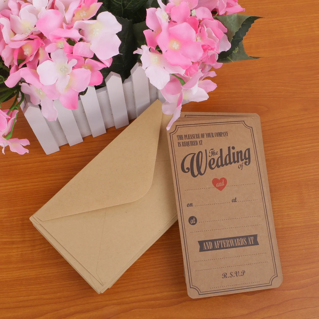 Pack 50pcs Kraft Brown Vintage Rustic Wedding Invitations Cards & Envelopes