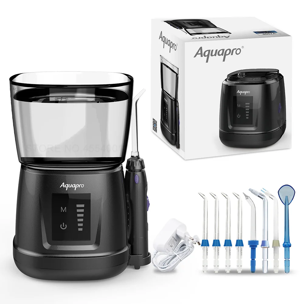 

Aquapro V700P LED Display Dental Water Flosser 8 Tips Oral Irrigator 1000ml Capacity Traveler Portable Oral Flosser
