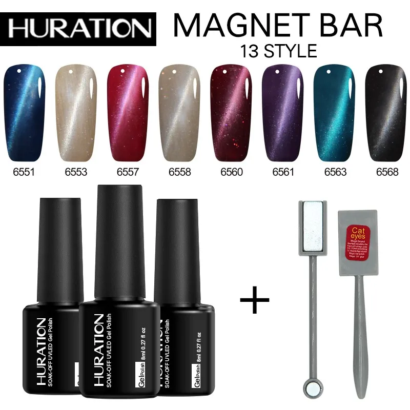 Huraiton 3D Effect Cat Eye Magnet Nail Art Magical Set Tool Drawing Lucky Magnetic Nails UV Gel Nail Polish Manicure Gel Varnish