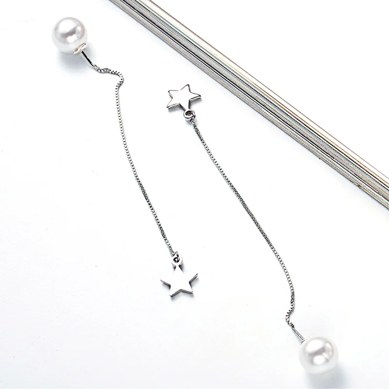 2018 Creative Star Streamlined Tassel Long Dangle earrings Silver Plated Imitation Pearl Stud Drop Earrings For Gift (7)