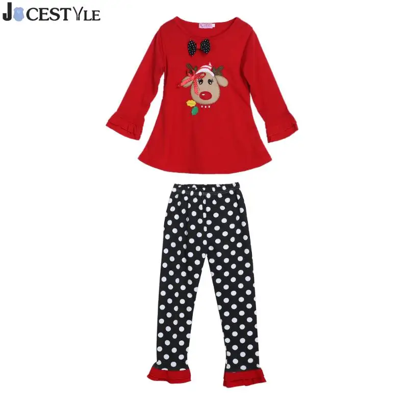 2pcs Christmas Baby Girl Clothes Winter Kids Clothing Sets Long Sleeve Tops Dot Pants Outfit Xmas Toddler Girl Clothing