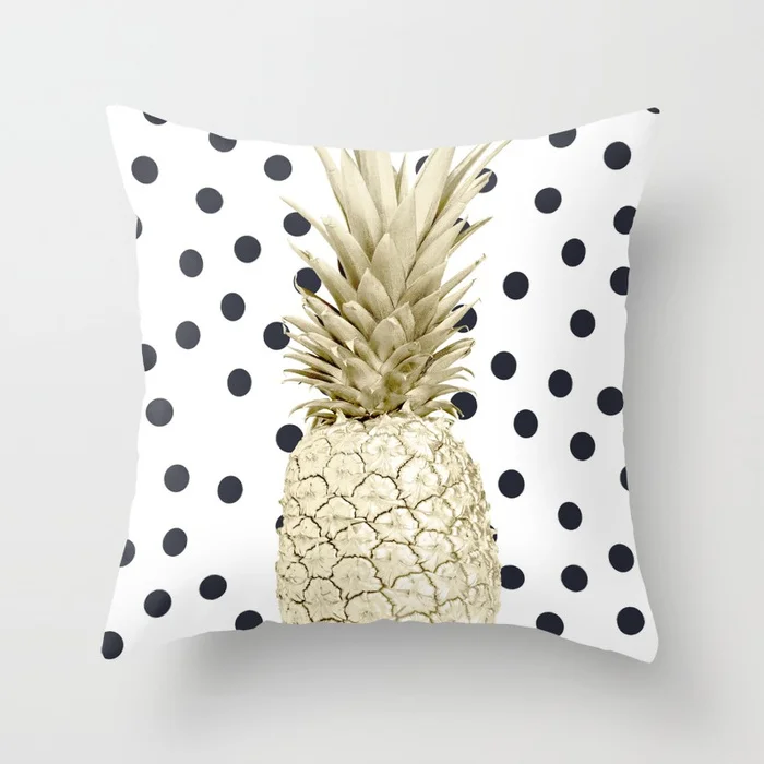gold-pineapple-on-black-and-white-polka-dots-pillows