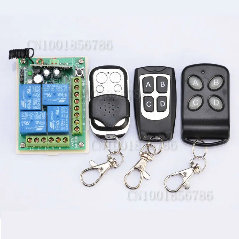 

DC12V 4CH 4Relay Wireless Remote Power Control Switch System Receiver&3Transmitter 315/433MHZ Output is Ajustable