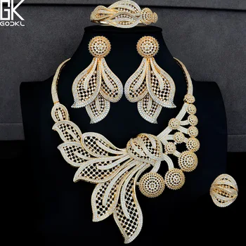 

GODKI Luxury Dandelion Flower 4PCS African Jewelry Sets For Women Wedding Cubic Zircon Crystal CZ DUBAI Bridal Gold Jewelry Sets