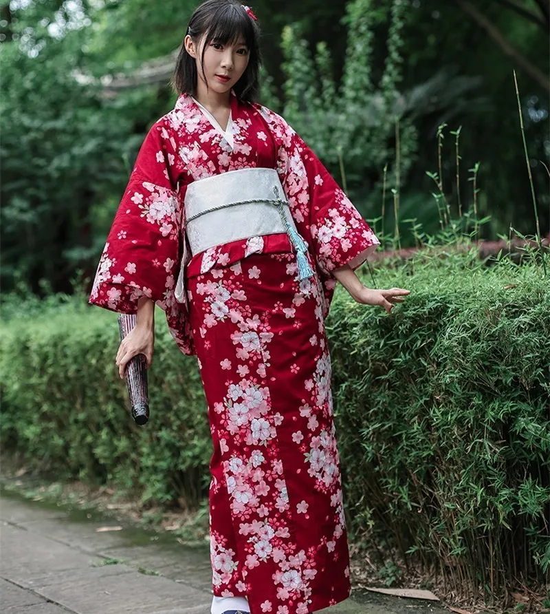Traditional Japanese Floral Kimono With Obi Women S Cotton Bath Robe