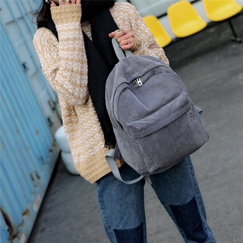

Fashion Women Men Vintage Rucksack Corduroy Backpack School Bag Solid Casual New