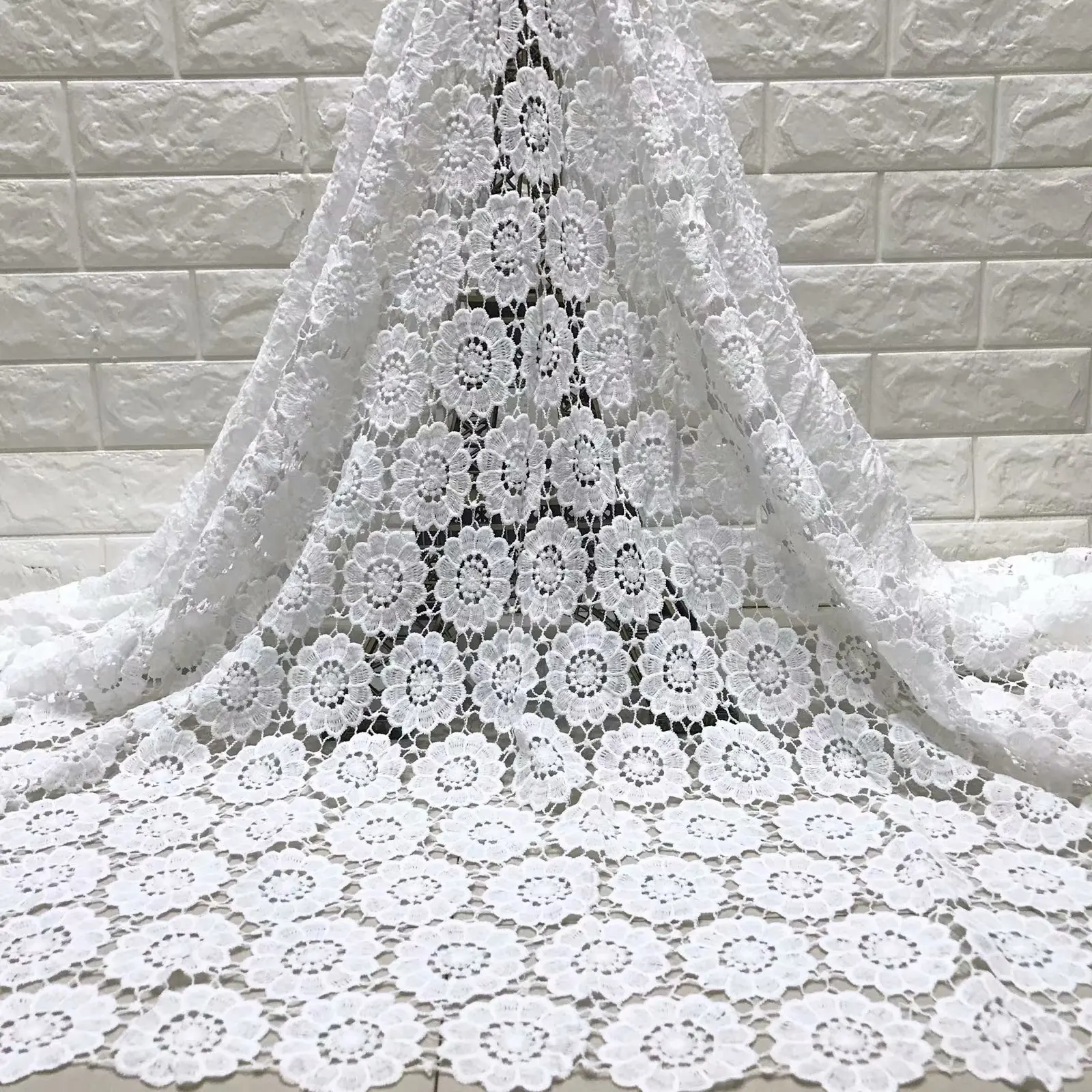 

White Color High Quality Nigerian Guipure Lace Latest African Cord Lace African 100% Cotton Lace Fabric 5 Yards SML9531-5