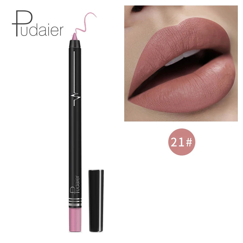 Pudaier макияж губ matte lip liner pencil waterpoof долговечный пикантные красные открытые помада ручка контур губ комплект серый, черный цвет PD013 - Цвет: 21