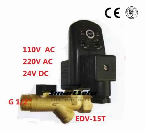 

Free Shipping High Quality 1/2'' Compressor Auto Condensate Drain Digital Timer Valve Solenoid DC24V AC110V or AC220V EDV-15T