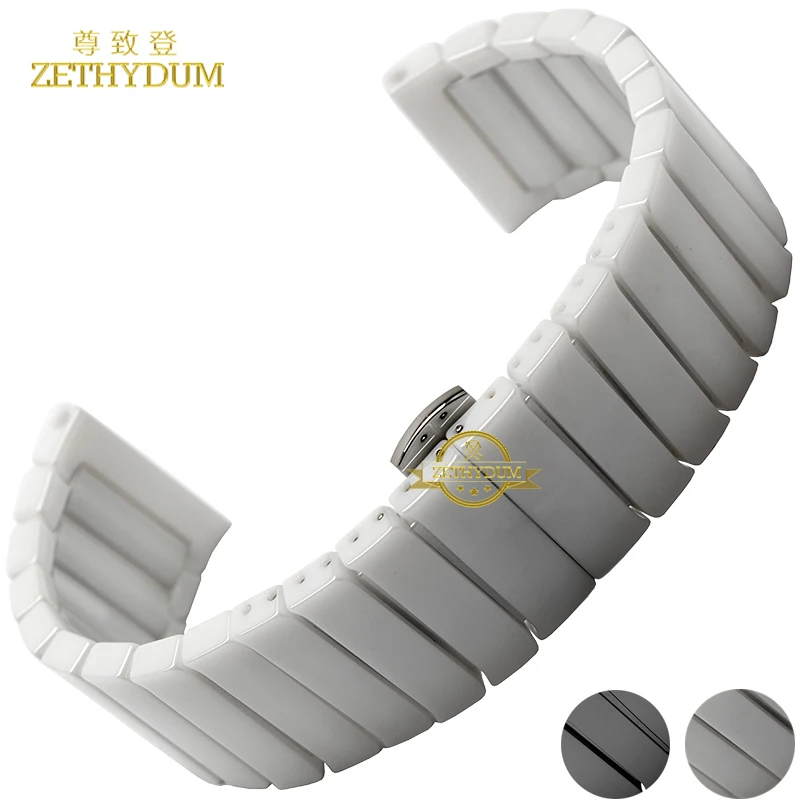 Pure Ceramic watchband watch band 22 24mm white black watch strap Butterfly Buckle wristband bracelet belt