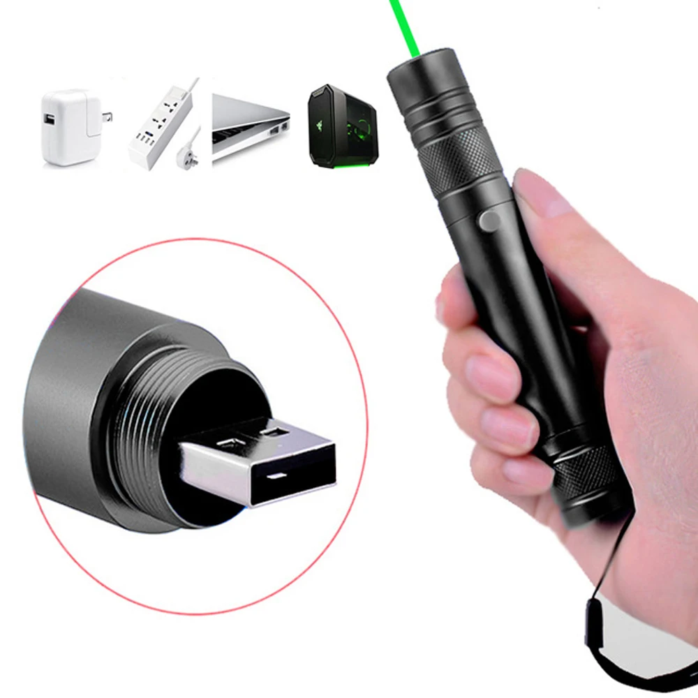 Регулируемая фокусировка USB перезаряжаемая лазерная указка Зарядка Высокая