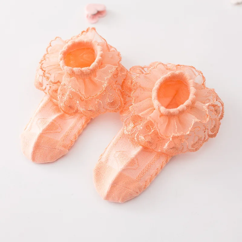 От 1 до 12 лет, детские кружевные носки для девочек г. Летние Школьные носки с рюшами для маленьких девочек, короткие носки Одежда для танцев хлопковая одежда, skarpetki - Цвет: Orange