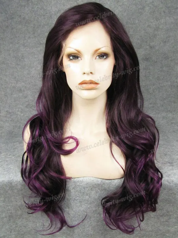 

N12-4/3700  Haifa Wehbe wavy synthetic purple ombre lace front wig