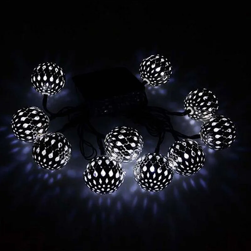 3.3M 20LEDs Solar Power LED String Light Morocco Ball Iron Bulb Lights Outdoor Christmas Holiday Party Decorative String Lamps (1)