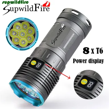 

HOT!!! Supwildfire 20000LM 8 x XM-L T6 LED Power & Mode Digital Display Hunting Rechargable Flashlight Free Shipping #NO19