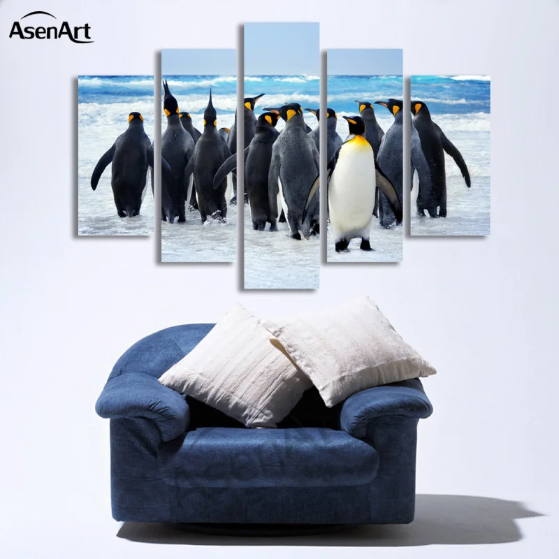 

5 Piece Wall Art Penguin Animal Painting Sea Snow Landscape Painting for Living Room Modern Home Decor Canvas Prints Unframed