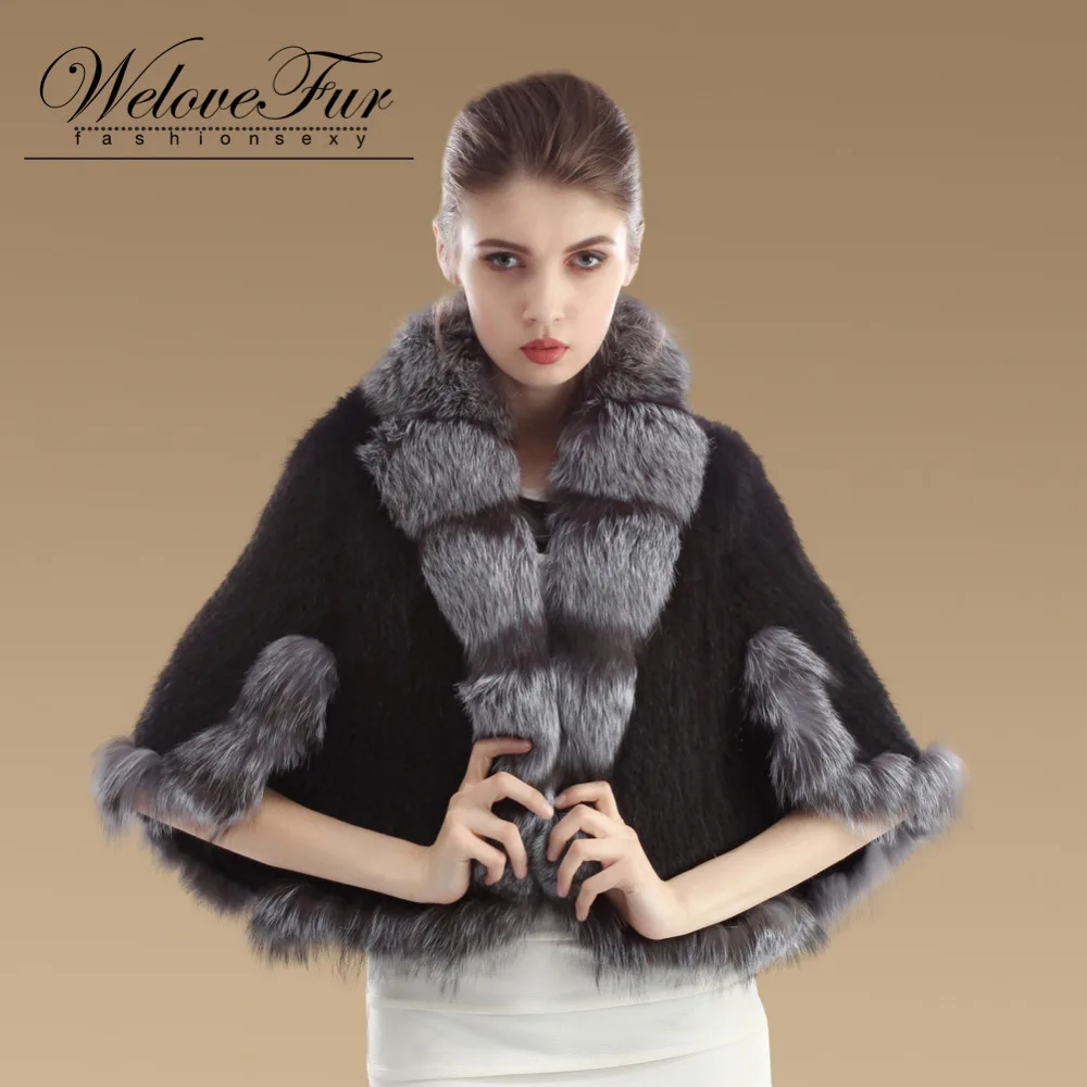 New Natural Knit Mink Fur Shawl Women Fox Fur Poncho Fashion Mink Fur