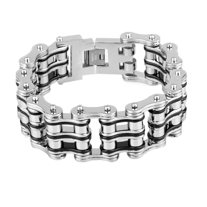 

21mm Double Line Bicycle Link Chain Bracelet For Men Silver Black Color Motorcyle Chain Bracelets Bangle Fashion Party Jewelry