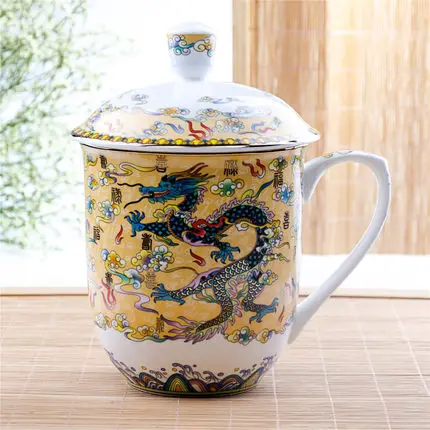 Dragon Boss Mug Ceramic With Lid Promotional Bone China Full Dragon Boss Mug Ceramic With Lid Promotional Bone China Full Printing For Tea Coffee High Quality