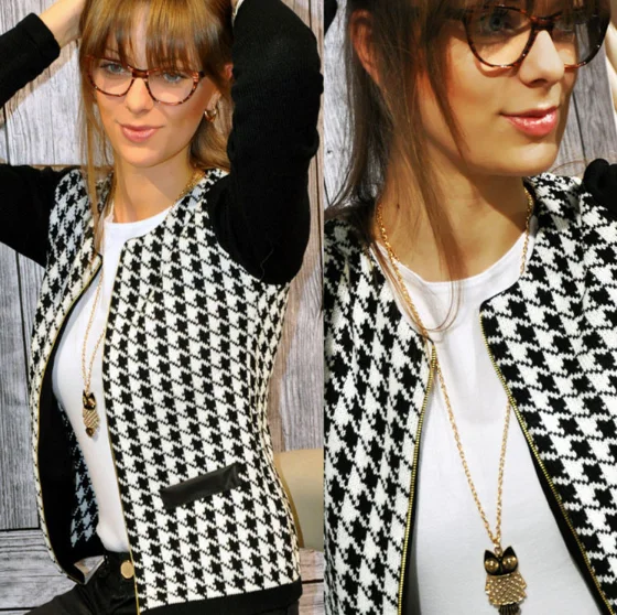 

Mr.nut autumn and winter new women's temperament stitching slim short jacket plaid print jacket
