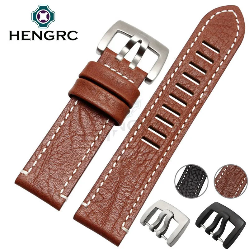 HENGRC хит продаж ремешок из натуральной кожи для часов 23 мм мужской новый черный