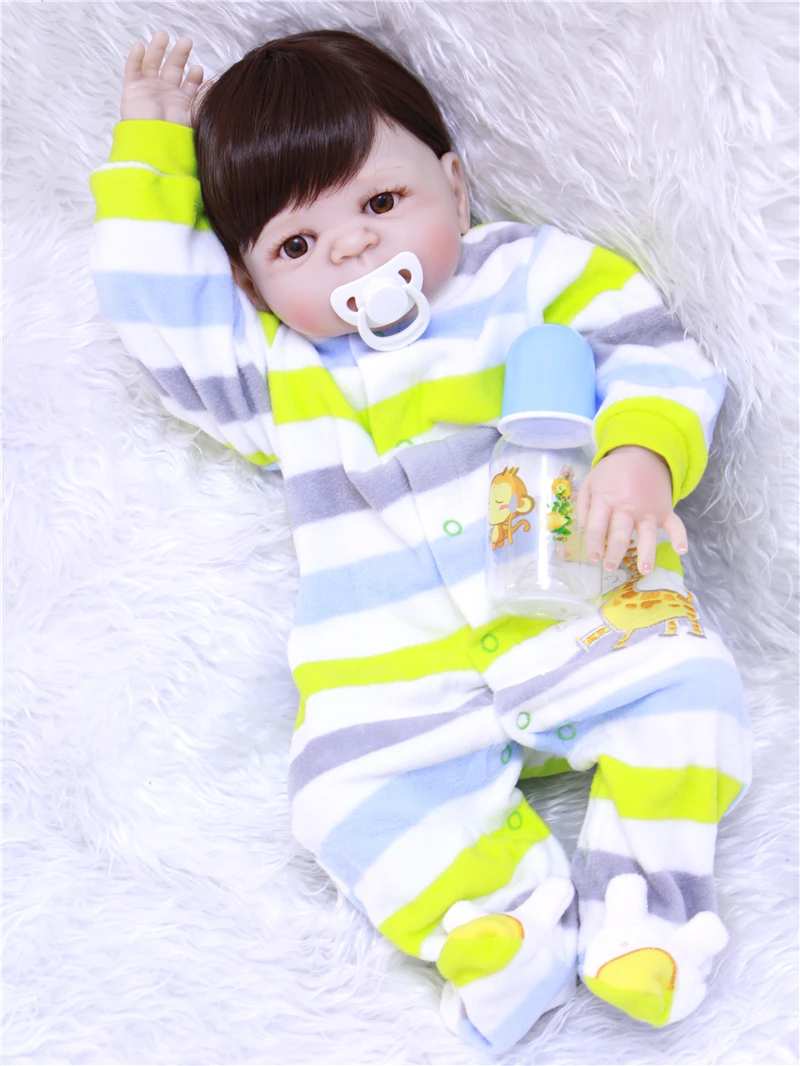 

55cm boy Handmade Lifelike Newborn Baby Doll Reborn Soft Silicone Vinyl brown eyes Gift for Girl