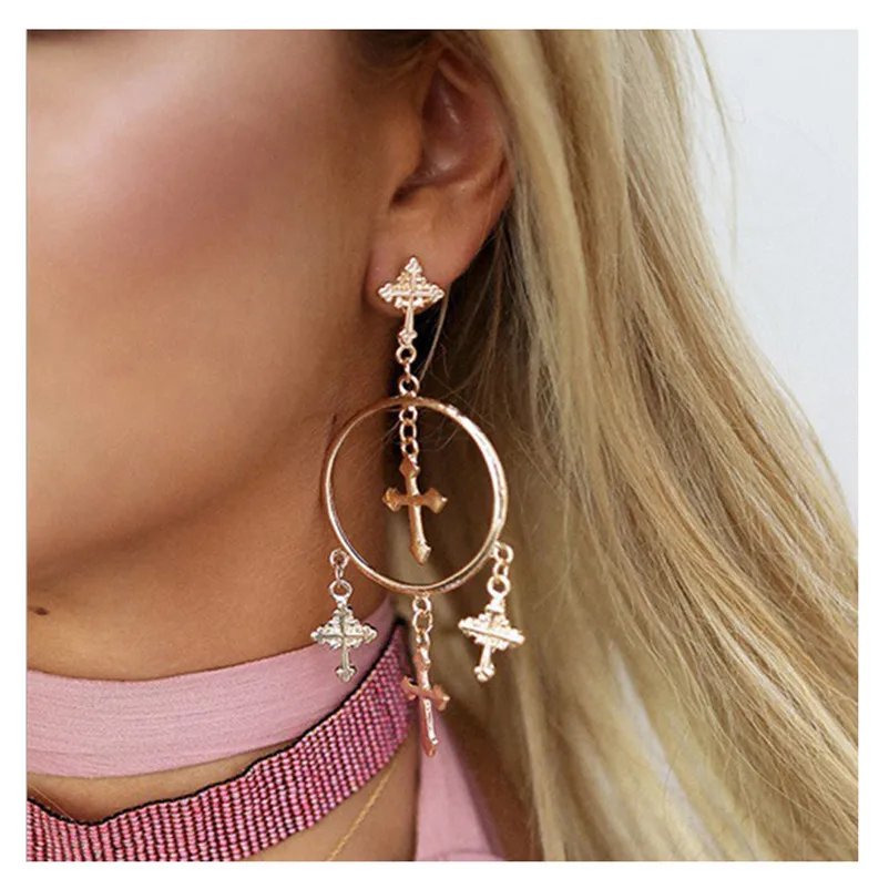 2018 Fashion Earrings for women Cross Earring Retro Art Dangle Earring Eardrop Ear Jewelry For gift Brincos J19#N (2)