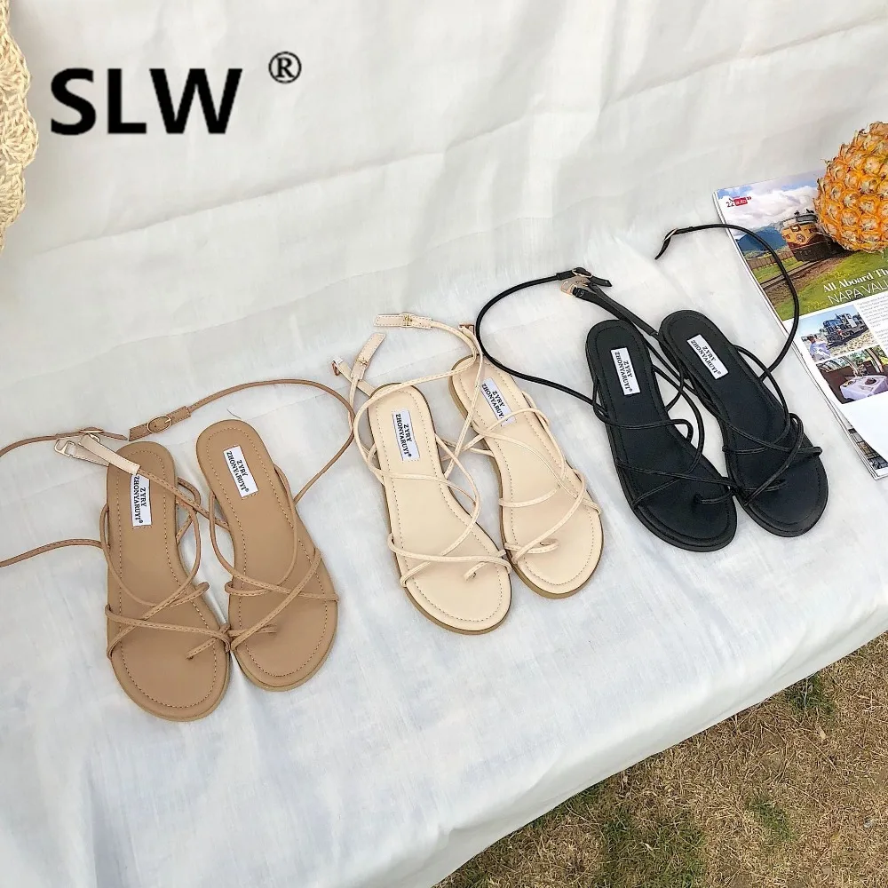 

2019 Summer Roman Sandals Strappy Heels Sale Of Women's Shoes All-Match Cross-shoes Soft Suit Female Beige Ladies Gladiator