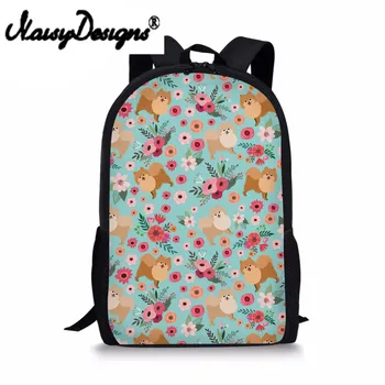 

School Bag for Girls Boys Couples Pomeranian Flower Print New Fashion Children Book Bags Cute Kids School Bagpack