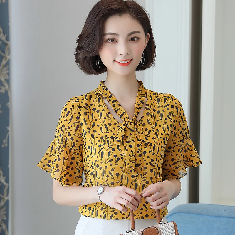 

Woman fashion printed loose plus size chiffon shirt tops summer 2019 clothing ladies elegant ruffle streetwear blouse