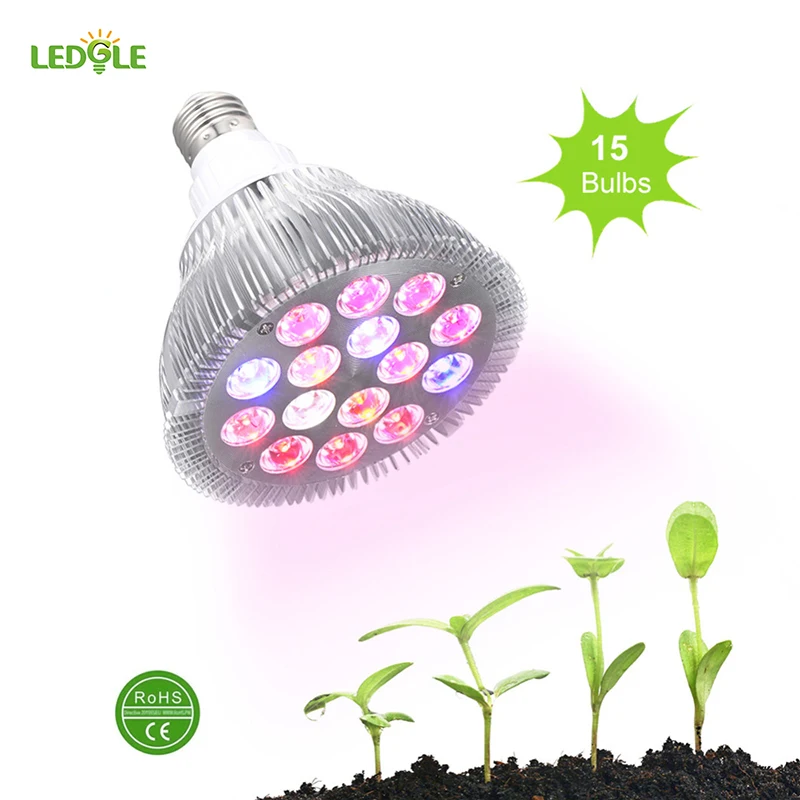 

LEDGLE 15W Led Grow Light 15 Bulbs Full Spectrum AC100-240V Hydroponic LED Plant Lamp Indoor Growth LED Bulb for Flower Veg Tent