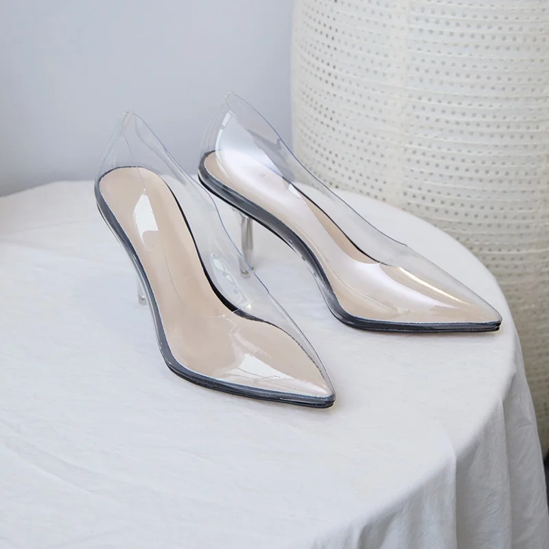 women pumps transparent super high heels sexy ladies pointed toe slip-on women wedding party dress shoes black nude shoes woman