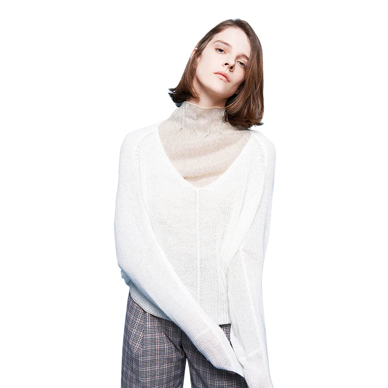 Toyouth Autumn Thin Hollow V-neck Sweaters Long Sleeve Sexy Loose Fashion Women Sweater Female Plus Size Tops Oversized Pullover Sweaters