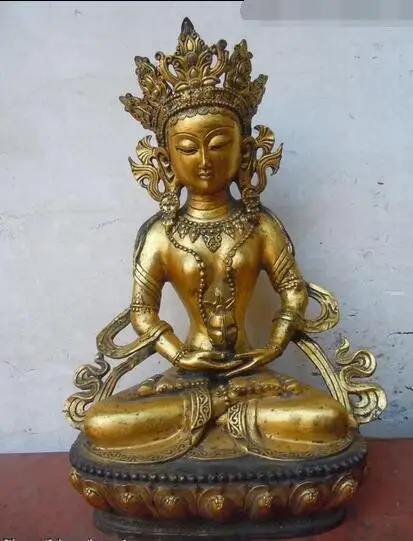 

free 15" China bronze gild carved finely Kwan-yin buddha sculpture statue fast