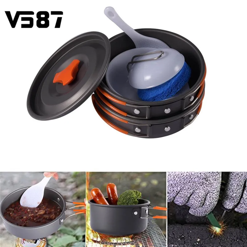Portable Outdoor Cookware Set Nonstick Pan Pot Bowl Spoon Picnic Camping Kitchen Cooking Tools