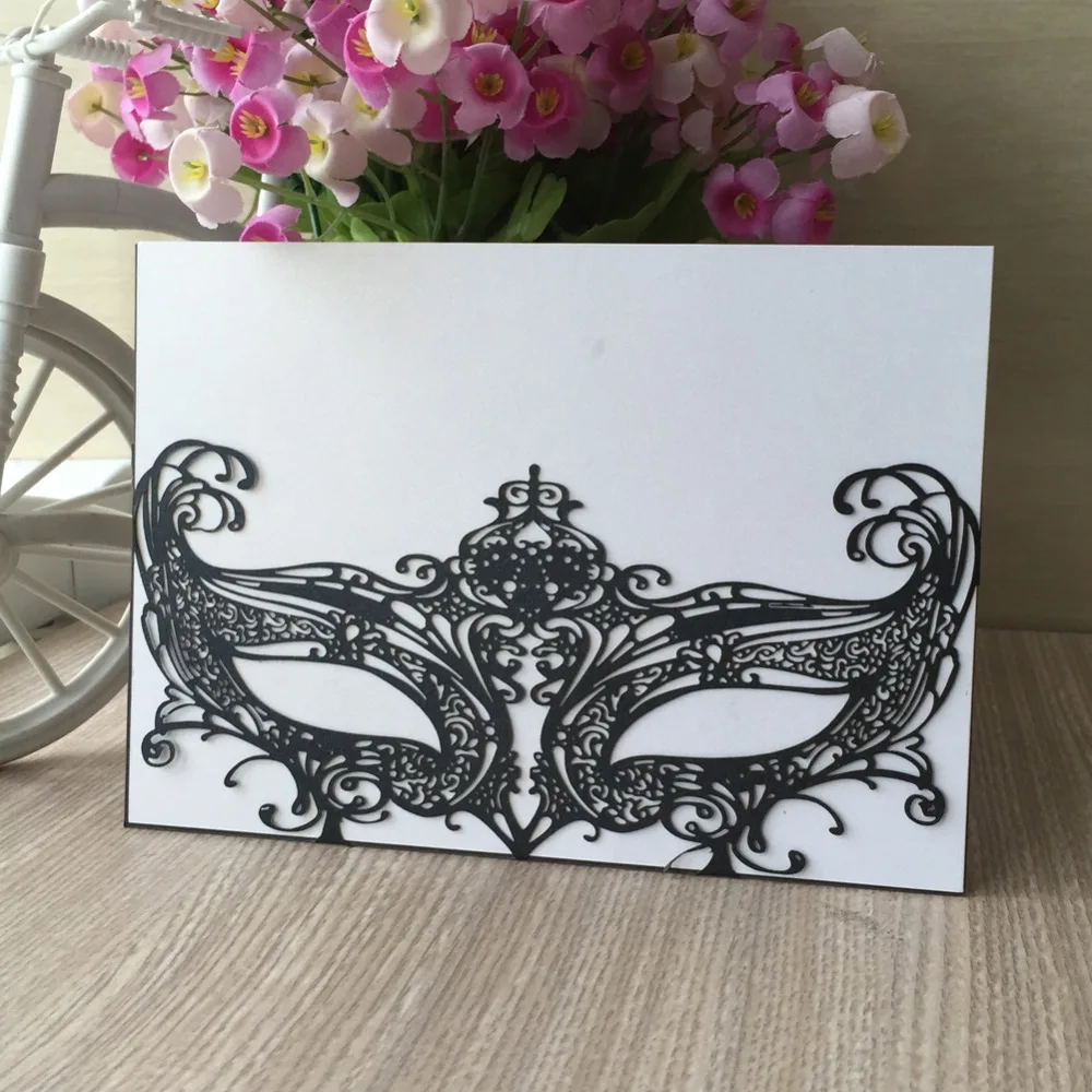 

20pcs Mask Design Wedding Invitation Card Hollow Out Carved Crafts Card Wedding Birthday Favor Greeting card Party Decoration