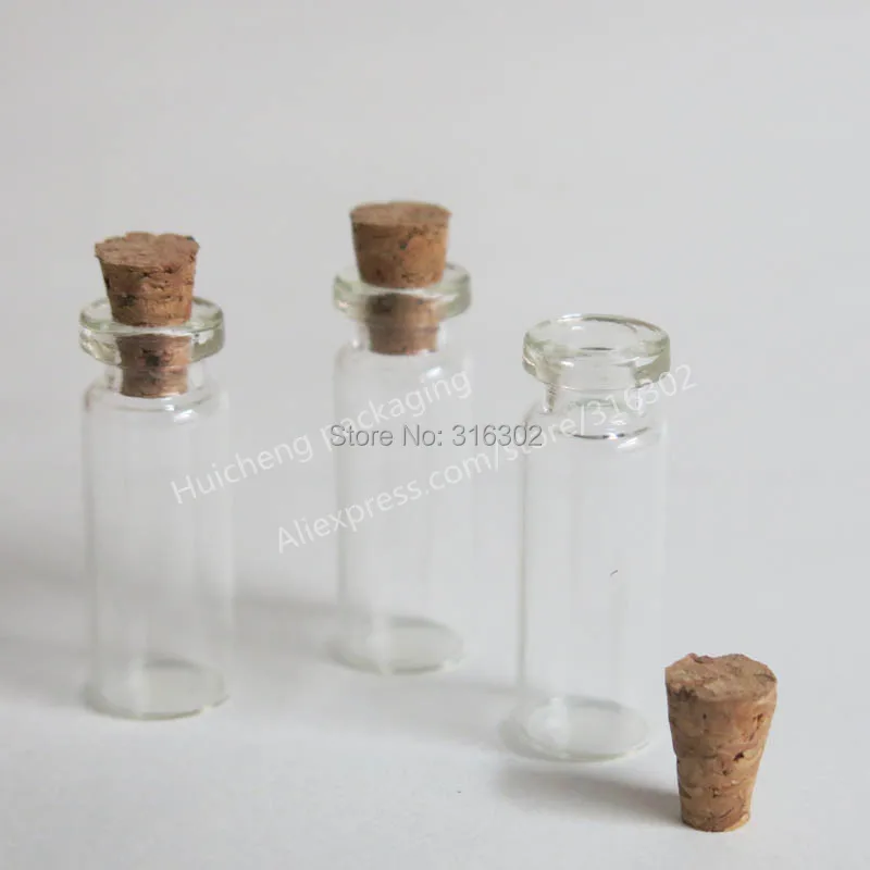 1000pcs/lot 1ml Clear Glass Vial With Wood Cork,mini Glass Vials,small Wishing Bottle,sample