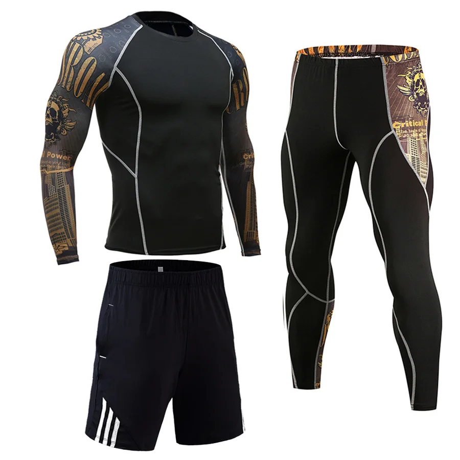 

Long Sleeve Rash Guard Compression Set Long Sleeve T Shirt Elasticity Quick Shorts Multi-use Fitness MMA Tops Shirts Men Suits