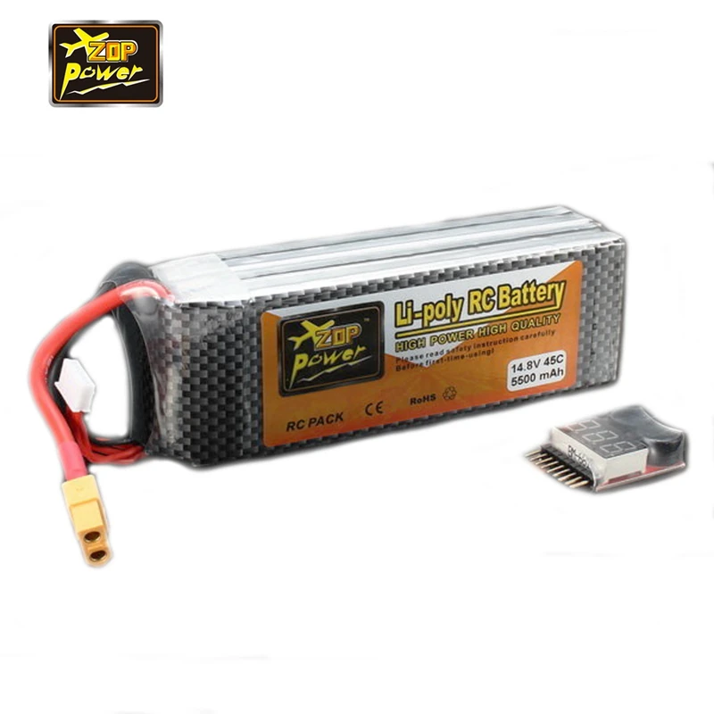 

ZOP Power 14.8V 5500mAh 4S 45C Rechargeable Lipo Battery XT60 Plug With Buzzer Alarm for RC Drone Helicopter Toys