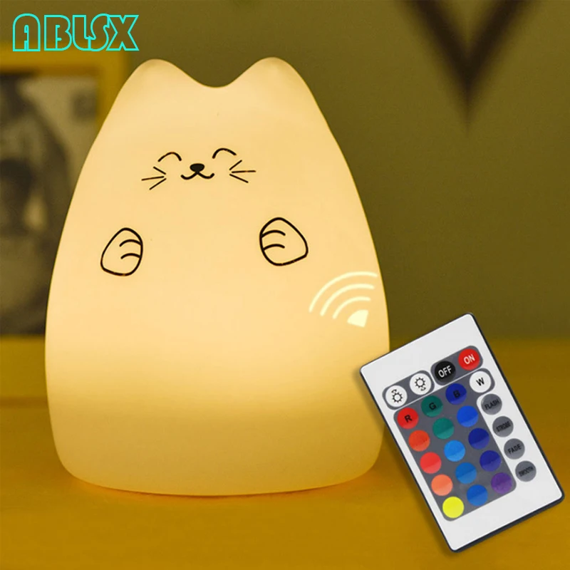  Free Star 7 Color Changed Night Light Cartoon Cat Nightlights For Children With Remote Control 3D K - 32921224397